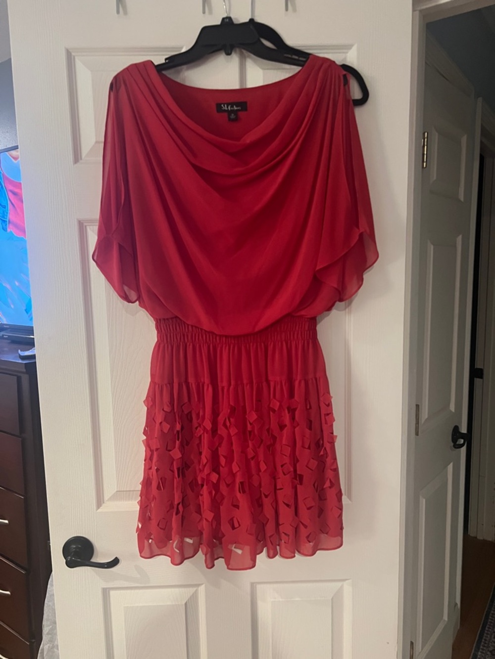 St. John Collection Vibrant Red Draped Waist Mini Dress